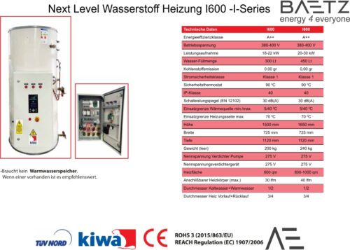 Next Level Wasserstoff Heizung I600 - I800 I-Series BAETZ Energy